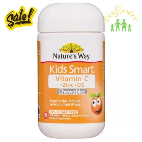 Viên nhai bổ sung Vitamin C+ZinC+D3 Nature’s Way Kids Smart 75 viên của Úc