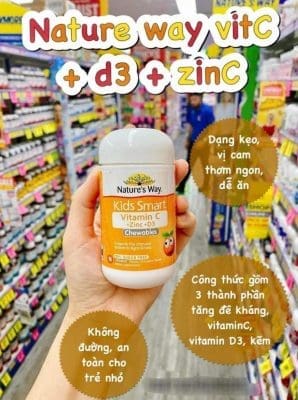 Viên nhai Vitamin C+ZinC+D3 Nature’s Way Kids Smart 75 viên của Úc